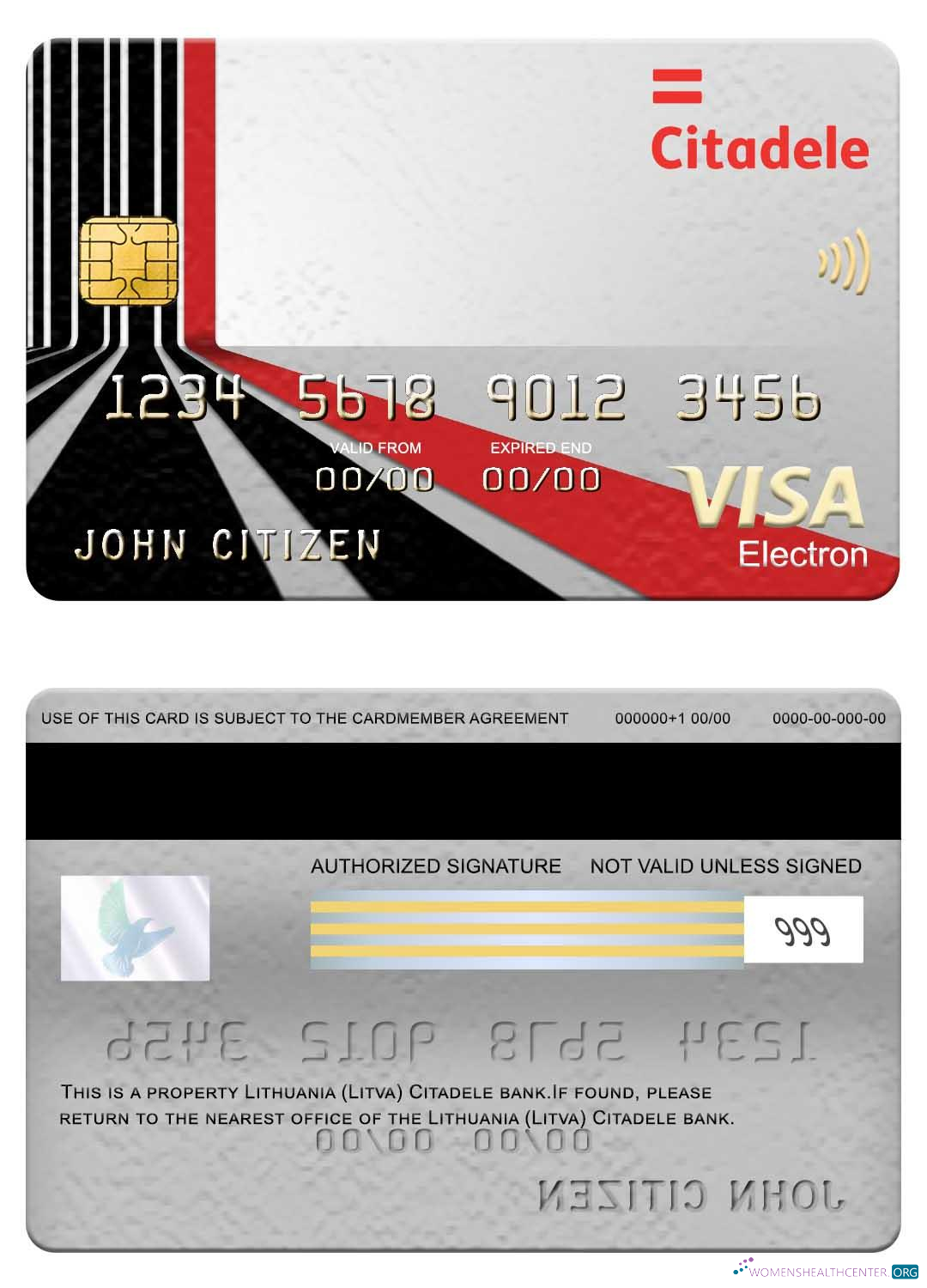 Download Lithuania (Litva) Citadele bank visa electron card Photoshop template